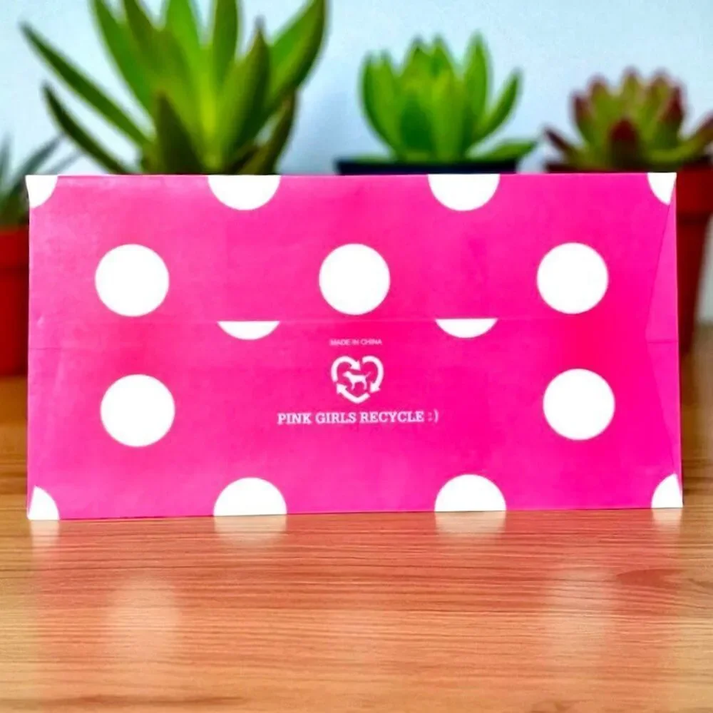 New 5 Victoria's Secret PINK Polka Dots 8”Hx8”Wx4.5”D Paper Gift Shopping Bags